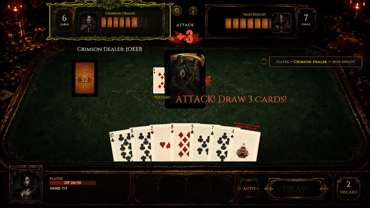 A rival plays a Joker; the attack counter jumps to three and the next player is forced to draw.